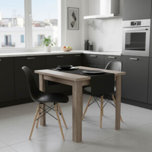 Τραπεζαρία Manka I-Julita pakoworld σετ 3τεμ σε sonoma truffle-μαύρη απόχρωση 80x80x77εκ-200-001201