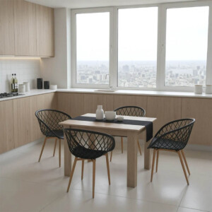 Τραπεζαρία Manka-Ezra pakoworld σετ 5τεμ σε sonoma-μαύρη απόχρωση 110x80x77εκ-200-001204