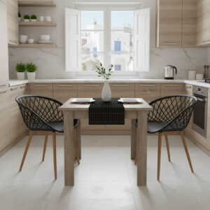 Τραπεζαρία Manka-Ezra pakoworld σετ 3τεμ σε sonoma truffle-μαύρη απόχρωση 80x80x77εκ-200-001207