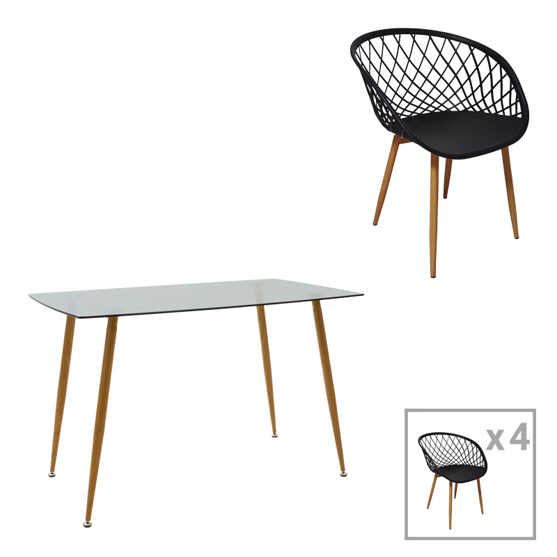 Τραπεζαρία Chloe-Ezra pakoworld σετ 5τεμ γυάλινο 8χιλ ανθρακί - πόδι φυσικό 120x70x75εκ-200-001208 Τραπεζαρία Chloe-Ezra pakoworld σετ 5τεμ γυάλινο 8χιλ ανθρακί - πόδι φυσικό 120x70x75εκ-200-001208