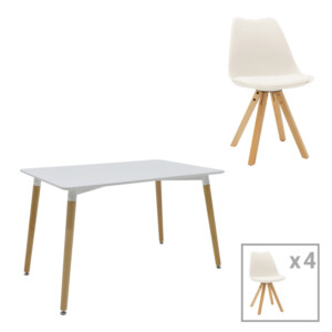 Τραπεζαρία Natali-Caron pakoworld σετ 5τεμ MDF λευκό-πόδια φυσικό 120x80x76εκ-200-001217