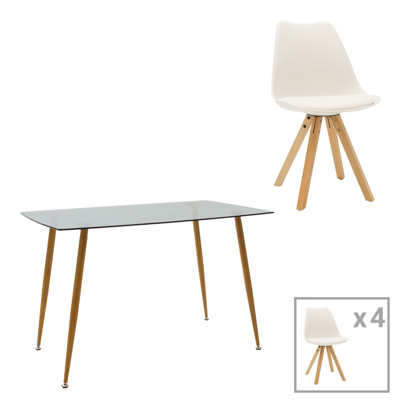 Τραπεζαρία Chloe-Caron pakoworld σετ 5τεμ γυάλινο 8χιλ ανθρακί - πόδι φυσικό 120x70x75εκ-200-001236