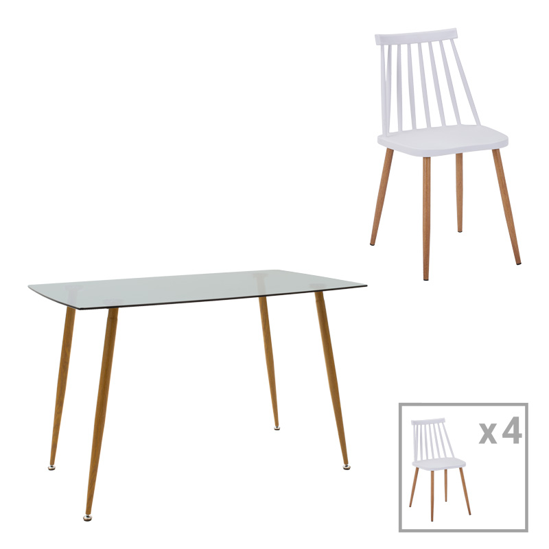 Τραπεζαρία Chloe-Aurora I pakoworld σετ 5τεμ γυάλινο 8χιλ ανθρακί - πόδι φυσικό 120x70x75εκ-200-001240