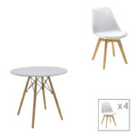 Τραπεζαρία Julita-Gaston σετ 5τεμ pakoworld MDF και ξύλο οξιάς σε λευκή-φυσική απόχρωση Φ80x73εκ-200-001242