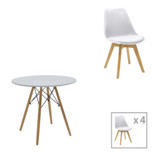 Τραπεζαρία Julita-Gaston σετ 5τεμ pakoworld MDF και ξύλο οξιάς σε λευκή-φυσική απόχρωση Φ80x73εκ-200-001242