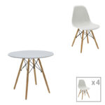 Τραπεζαρία Julita σετ 5τεμ pakoworld MDF και ξύλο οξιάς σε λευκή-φυσική απόχρωση Φ80x73εκ-200-001246