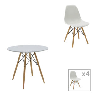 Τραπεζαρία Julita σετ 5τεμ pakoworld MDF και ξύλο οξιάς σε λευκή-φυσική απόχρωση Φ80x73εκ-200-001246