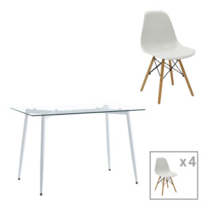 Τραπεζαρία Quana-Julita pakoworld σετ 5τεμ γυάλινο 8χιλ διάφανο - λευκό 120x70x75εκ-200-001247