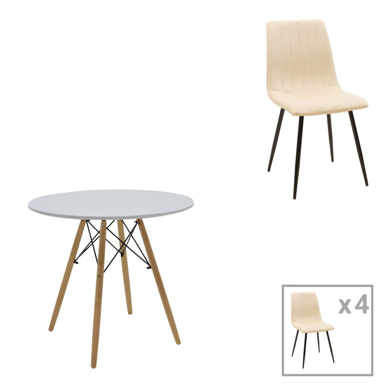 Τραπεζαρία Julita-Noor pakoworld σετ 5τεμ MDF λευκό-μπεζ-φυσικό Φ80x73εκ-200-001271 Τραπεζαρία Julita-Noor pakoworld σετ 5τεμ MDF λευκό-μπεζ-φυσικό Φ80x73εκ-200-001271