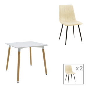 Τραπεζαρία Natali-Noor pakoworld σετ 3τεμ  MDF λευκό-μπεζ ύφασμα 80x80x76εκ-200-001295