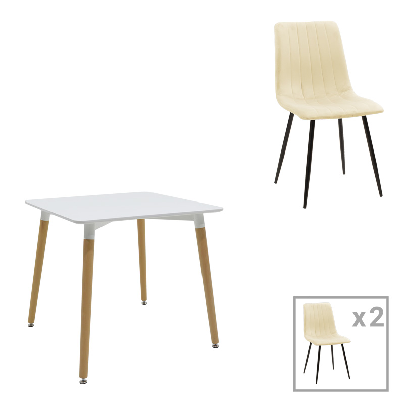 Τραπεζαρία Natali-Noor pakoworld σετ 3τεμ MDF λευκό-μπεζ ύφασμα 80x80x76εκ-200-001295 Τραπεζαρία Natali-Noor pakoworld σετ 3τεμ MDF λευκό-μπεζ ύφασμα 80x80x76εκ-200-001295