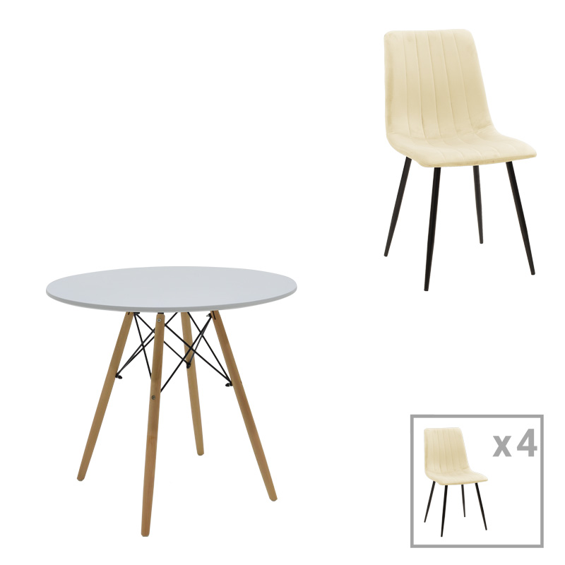 Τραπεζαρία Julita-Noor pakoworld σετ 5τεμ MDF λευκό-μπεζ ύφασμα Φ80x73εκ-200-001299 Τραπεζαρία Julita-Noor pakoworld σετ 5τεμ MDF λευκό-μπεζ ύφασμα Φ80x73εκ-200-001299