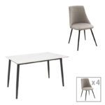 Τραπεζαρία Gustas-Giselle pakoworld σετ 5τεμ λευκό μαρμάρου-γκρι βελούδο 120x80x76εκ-200-001304