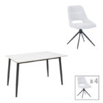 Τραπεζαρία Gustas-Luciano I pakoworld σετ 5τεμ λευκό μαρμάρου-κρεμ υφασμα 120x80x76εκ-200-001305