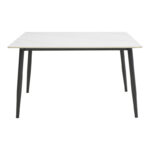 Τραπεζαρία Gustas-Luciano I pakoworld σετ 5τεμ λευκό μαρμάρου-κρεμ υφασμα 120x80x76εκ-200-001305