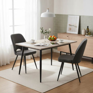 Τραπεζαρία Gustas-Renish pakoworld σετ 5τμχ λευκό μαρμάρου-μπουκλέ γκρι 120x80x76εκ-200-001313