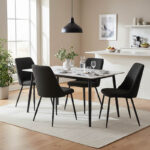 Τραπεζαρία Gustas-Giselle pakoworld σετ 5τμχ λευκό μαρμάρου-μπουκλέ μαύρο 120x80x76εκ-200-001314