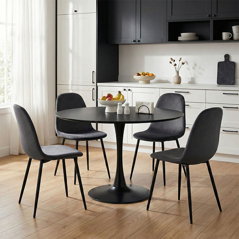 Τραπεζαρία Bella-Balou pakoworld σετ 5τεμ MDF μαύρο-βελούδο ανθρακί Φ120x73εκ-200-001433 Τραπεζαρία Bella-Balou pakoworld σετ 5τεμ MDF μαύρο-βελούδο ανθρακί Φ120x73εκ-200-001433