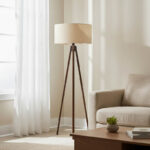 Φωτιστικό δαπέδου PWL-1059 pakoworld Ε27 σε κρέμα-καρυδί απόχρωση Φ38x140εκ-202-000172