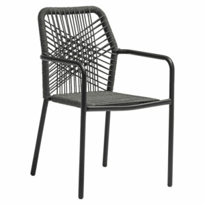 Πολυθρόνα Kherson pakoworld αλουμίνιο σχοινί ανθρακί-μαξιλάρι γκρι-216-000012