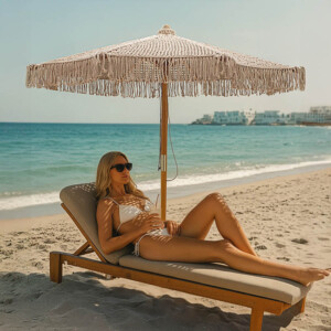 Ομπρέλα επαγγελματική Renny pakoworld μπεζ μακραμέ-ξύλο οξιάς Φ2.5m-218-000008