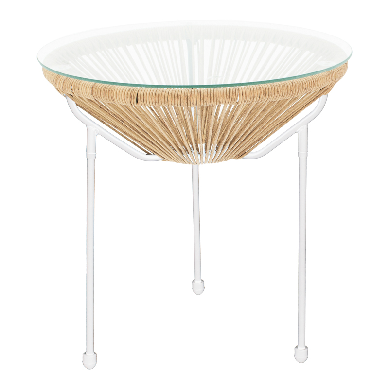 Τραπέζι Acapulco pakoworld μεταλλο σε λευκή-pe rattan σε φυσική απόχρωση Φ50x52εκ-218-000033 Τραπέζι Acapulco pakoworld μεταλλο σε λευκή-pe rattan σε φυσική απόχρωση Φ50x52εκ-218-000033