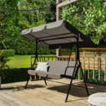 Κούνια Globo pakoworld μαύρο μέταλλο με ύφαμσα σε ανθρακί απόχρωση 170x110x153εκ-219-000006