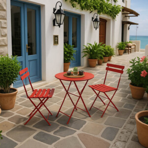 Τραπεζαρία Bistro 3τεμ pakoworld μεταλλική αναδιπλούμενη σε κόκκινη απόχρωση Φ60x71εκ-219-000012