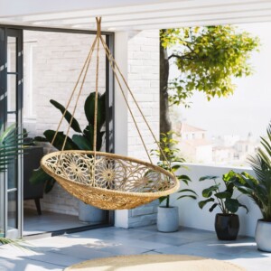 Αιώρα-κούνια κάθισμα Baylee pakoworld σχοινί μπεζ-καφέ Φ102x140εκ-220-000003