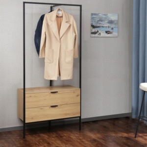 Έπιπλο εισόδου Keila pakoworld μελαμίνη σε φυσική απόχρωση και μαύρο μέταλλο 85x45x190εκ-225-000051