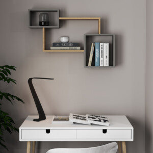 Ράφι τοίχου Beldra pakoworld σε φυσική με γκρι cement απόχρωση 84x15x57.8εκ-225-000068