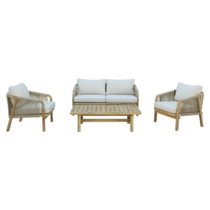 Σαλόνι κήπου Malibu pakoworld μασίφ ξύλο ακακίας-ύφασμα μπεζ-228-000014