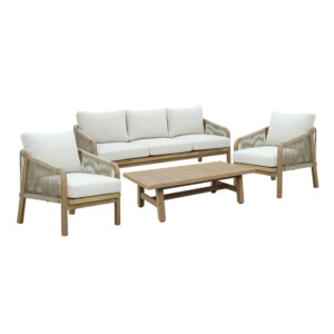 Σετ σαλονιού 4τμχ Malibu I pakoworld μασίφ ξύλο ακακίας-μπεζ ύφασμα-228-000045
