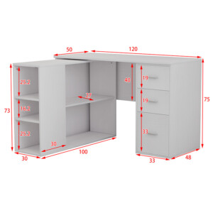Γραφείο γωνιακό αποσπώμενο Polina pakoworld λευκό 120x100x75εκ-230-000016