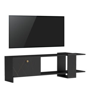 Έπιπλο τηλεόρασης Standi pakoworld σε μαύρο-μαύρο μαρμάρου απόχρωση 120x25x36.8εκ-230-000064