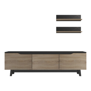 Σύνθετο σαλονιού Kasia pakoworld σε μαύρο μαρμάρου-sonoma απόχρωση 180x35x48.5εκ-230-000077