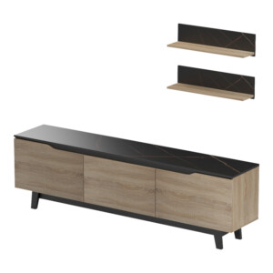 Σύνθετο σαλονιού Kasia pakoworld σε μαύρο μαρμάρου-sonoma απόχρωση 180x35x48.5εκ-230-000077