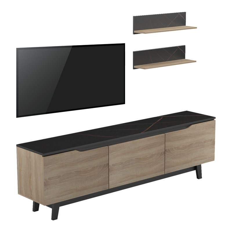 Σύνθετο σαλονιού Kasia pakoworld σε μαύρο μαρμάρου-sonoma απόχρωση 180x35x48.5εκ-230-000077 Σύνθετο σαλονιού Kasia pakoworld σε μαύρο μαρμάρου-sonoma απόχρωση 180x35x48.5εκ-230-000077