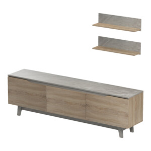 Σύνθετο σαλονιού Kasia pakoworld σε μπεζ μαρμάρου-sonoma απόχρωση 180x35x48.5εκ-230-000078