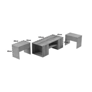 Τραπέζι σαλονιού Morfi pakoworld πολυμορφικό 3τεμ σε oak-μπεζ μαρμάρου απόχρωση 105x45x37εκ-230-000087