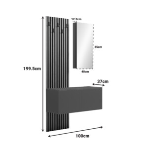 Έπιπλο εισόδου με καθρέπτη Arika pakoworld  σε oak-ανθρακί απόχρωση 100x37.1x199.5εκ-230-000088