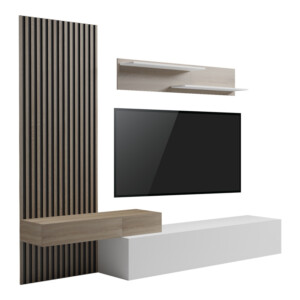 Σύνθετο σαλονιού Litende pakoworld σε λευκή-sonoma απόχρωση 249.4x42.2x199.5εκ-230-000091