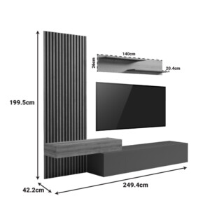 Σύνθετο σαλονιού Litende pakoworld σε λευκή-sonoma απόχρωση 249.4x42.2x199.5εκ-230-000091