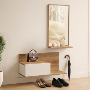 Έπιπλο εισόδου με καθρέπτη Miranda pakoworld σε λευκή-oak απόχρωση 60x30x89.5εκ-230-000092