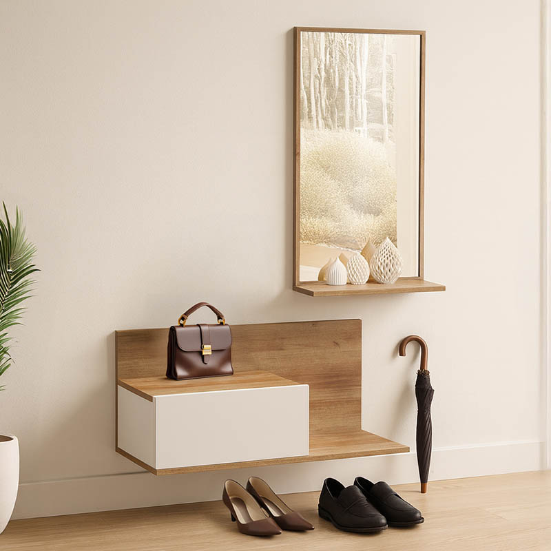 Έπιπλο εισόδου με καθρέπτη Miranda pakoworld σε λευκή-oak απόχρωση 60x30x89.5εκ-230-000092