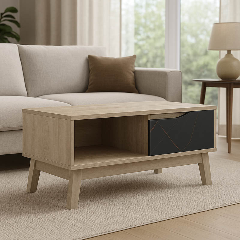 Τραπέζι σαλονιού Judas pakoworld σε μαύρο μαρμάρου-sonoma απόχρωση  90x45x38.5εκ-230-000096