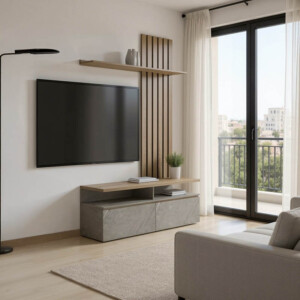 Σύνθετο σαλονιού Perlento pakoworld σε μπεζ μαρμάρου με sonoma απόχρωση 140x41x219.5εκ-230-000098