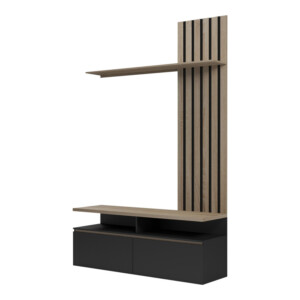 Σύνθετο σαλονιού Perlento pakoworld σε μαύρο με sonoma απόχρωση 140x41x219.5εκ-230-000099