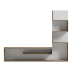 Έπιπλο τηλεόρασης με βιβλιοθήκη Cazenda pakoworld σε sonoma με λευκή απόχρωση 160x29x126εκ-230-000101