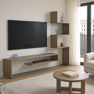 Έπιπλο τηλεόρασης με βιβλιοθήκη Cazenda pakoworld σε sonoma με λευκή απόχρωση 160x29x126εκ-230-000101